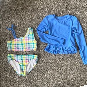 Cat & Jack checkered two-piece bathing suit with matching long sleeved suit top